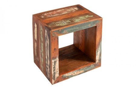 Stevige bijzettafel 45 cm gekleurde kubus gemaakt van gerecycled houten plank - Img 8