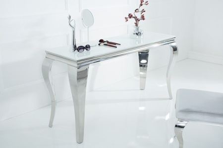 Stijlvolle design Side tafel MODERN BAROCK 140cm roestvrij staal met tafelblad in wit opaalglas - Img 2