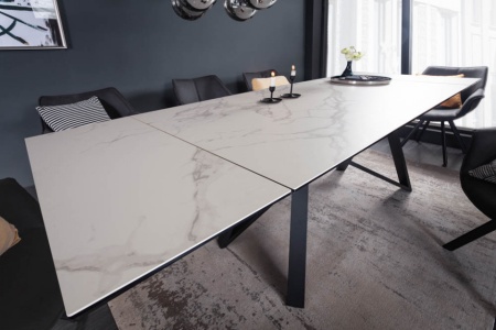Uitschuifbare eettafel ATLAS 180-220-260 cm keramiek blad in marmerlook Grijs/Wit - Img 5