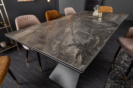 Uitschuifbare eettafel keramiek taupe in marmerlook 180-220-260 cm - Img 3