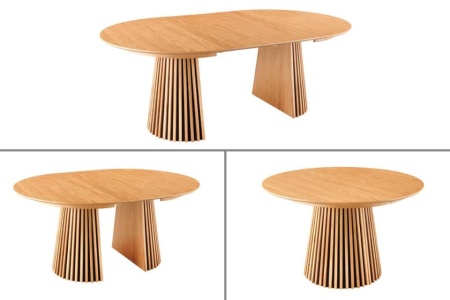 Uitschuifbare eettafel VALHALLA WOOD 120-160-200 cm natuurlijk eiken ronde ovale kolomvoet massief hout - Img 6