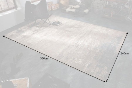 Vintage katoenen vloerkleed 350x240cm grijsbeige verwassen gebruikte look - Img 2
