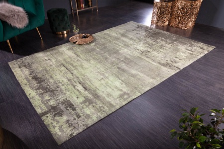 Vintage vloerkleed 240x160cm groen verwassen gebruikte look - Img 3