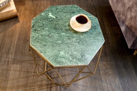 Abstracte bijzettafel DIAMOND 50cm groen marmer messing metaal - Img 3