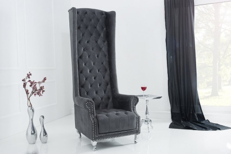 Barokke Troonstoel antiek grijs met decoratieve doorgestikte Chesterfield fauteuil - Img 6