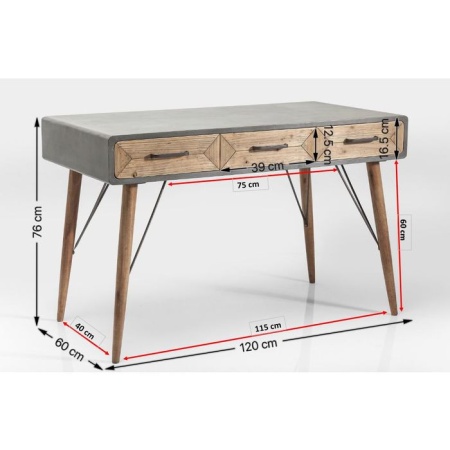 Bureau X Factory 3 Drw 120x60cm - Img 6