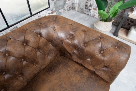 Chesterfield 3-zits bank 205cm antiek bruin met knoopsluiting en veerkern - Img 2
