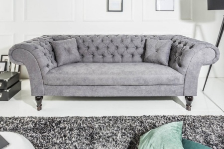 Chesterfield 3-zitsbank PARIS 225 cm grijs met 2 springkussens - Img 2
