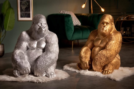 Deco Gedetailleerd Gorilla XL 75 cm zilveren aapbeeld gemaakt van kunststeen - Img 5
