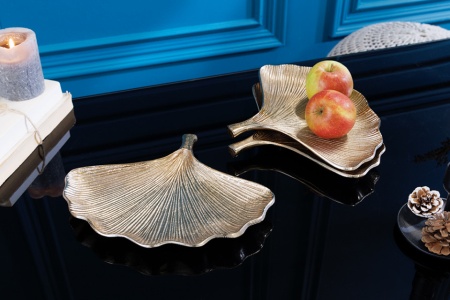 Decoratieve kommen set van 3 GINKGO 30cm goud handgemaakt metaal - Img 3