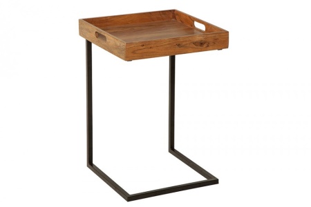 Design bijzettafel CIA 40cm acacia massief houten zwarte dienbladtafel - Img 8