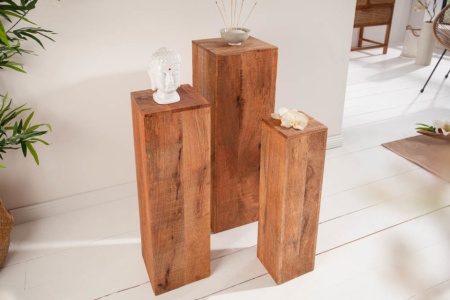 Design deco pilaar set van 3 MAKASSAR 80 cm handgemaakt mangohout - Img 3