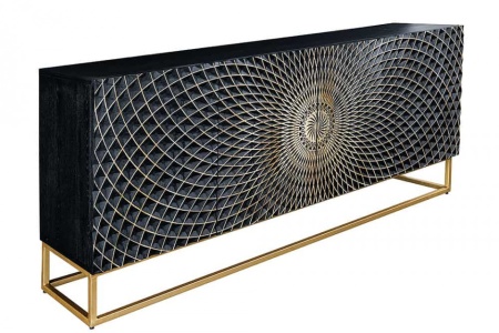 Design dressoir ILLUSION 180cm zwart mangohout massief hout goud ijzer metalen frame - Img 8