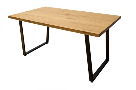 Design eettafel 160 cm eiken look met slede onderstel industriële stijl - Img 7
