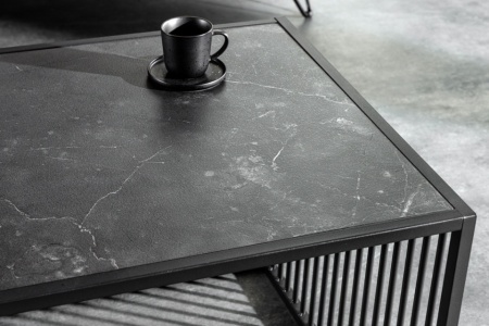 Design salontafel ARCHITECTURE 100cm zwart marmer gerookt glas metaal - Img 3
