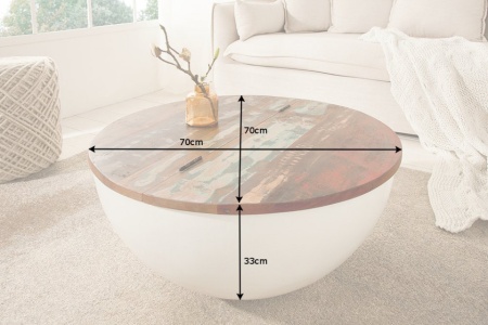 Design salontafel JAKARTA 70cm wit rond gemaakt van gerecyclede vissersboten met opbergruimte - Img 3