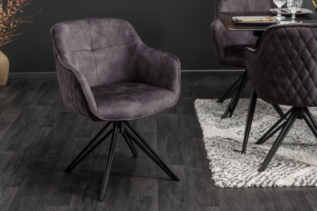 Draaibare design stoel donkergrijs fluweel in retrostijl met decoratief quiltwerk