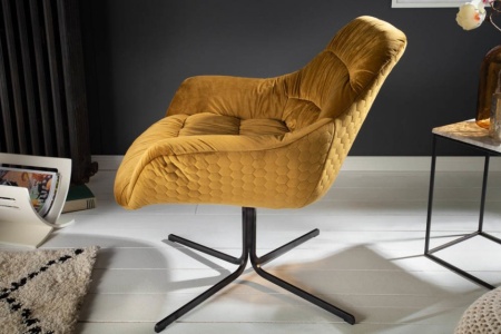 Draaifauteuil BIG DUTCH mosterdgeel fluweel met armleuningen in retrostijl - Img 4