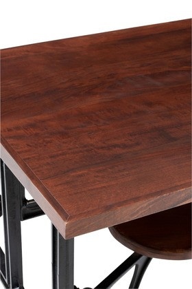 Eettafel Mangohout 4 Draai Stoelen Metaal Zwart Hout Bruin 130cm - Img 5