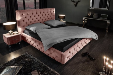 Elegant tweepersoonsbed PARIS 160x200cm oud roze fluweel stof Chesterfield design - Img 3