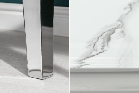 Elegante consoletafel MODERN BAROK 145 cm glasblad in marmerlook roestvrijstalen poten - Img 8