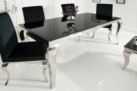 Elegante design eettafel MODERN BAROK 200cm zwart roestvrijstalen opaal glazen tafelblad - Img 3