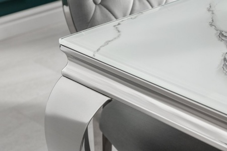 Elegante eettafel MODERN BAROK 180cm glazen blad in marmerlook roestvrijstalen poten - Img 4