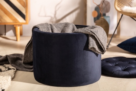Elegante kruk MODERN BAROK 50 cm donkerblauw fluwelen opbergmand - Img 3