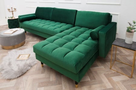 Elegante loungebank COSY VELVET 260 cm smaragdgroen fluwelen stof.lounge gedeelte aan beide zijden op te monteren. - Img 8