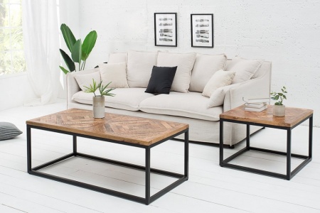 Elegante salontafel INFINITY HOME 100 cm natuurlijk mangohout met visgraatpatroon - Img 6