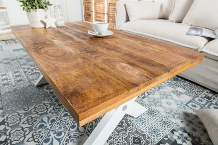 Elegante salontafel LONG ISLAND 110cm mangohout X-frame landelijke stijl - Img 4