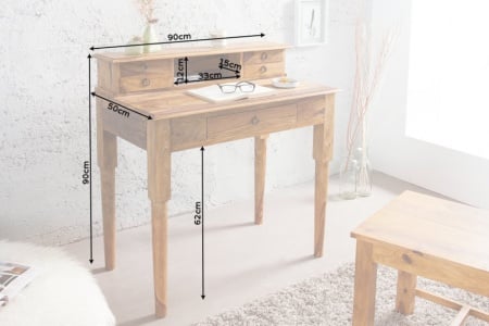 Elegante secretaresse 90 cm Sheesham massief houten bureau - Img 8