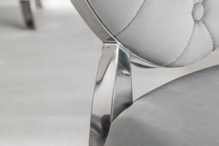 Elegante stoel MODERN BAROK edelgrijs fluweel met knopen roestvrijstalen poten - Img 6