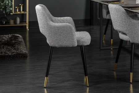 Elegante stoel PARIS lichtgrijs met sierstiksels en gouden pootdoppen - Img 5