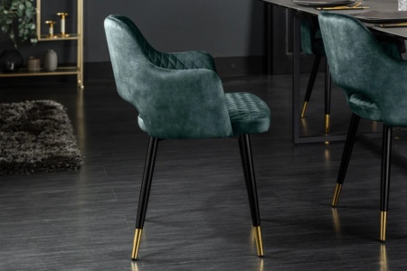 Elegante stoel PARIS petrol fluweel decoratief gewatteerd voetdoppen goud retro design met armleuningen - Img 5