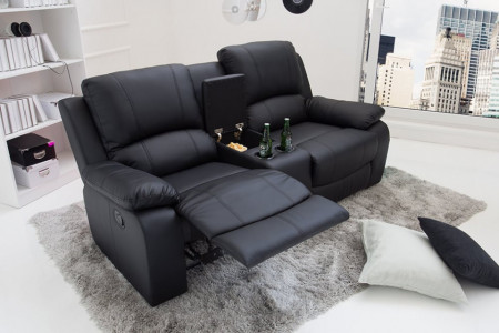 Exclusieve 2-zits bioscoopbank 190 cm zwarte lederlook met bekerhouder
