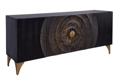 Handgemaakt dressoir Black Golden 177 cm zwart goud mangohout - Img 8