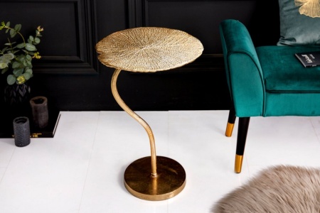 Handgemaakte bijzettafel 40 cm goud in een filigraan bladdesign - Img 4