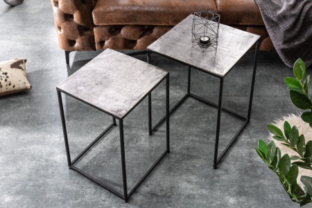 Handgemaakte bijzettafel set van 2 ELEMENTS 40cm zilver zwarte salontafel - Img 4