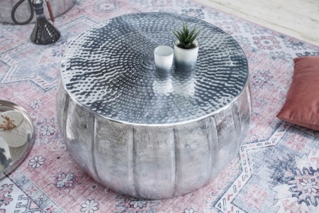 Handgemaakte salontafel MARRAKESH 65cm zilver met gehamerd design - Img 3