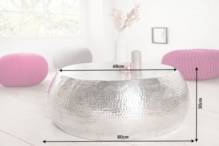 Handgemaakte salontafel ORIENT 80cm zilver hamerslag design - Img 4