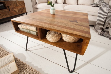 Handgemaakte salontafel SCORPION 60 cm Sheesham haarspeldpoten - Img 2