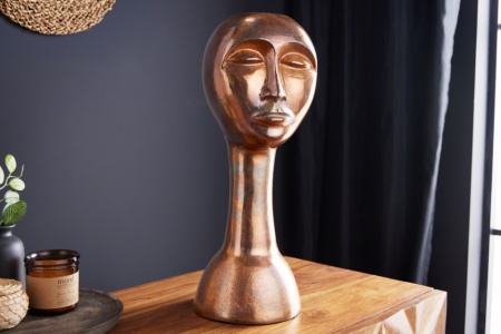 Handgemaakte vaas FACE 50cm koperlook antiek aluminium abstract - Img 4