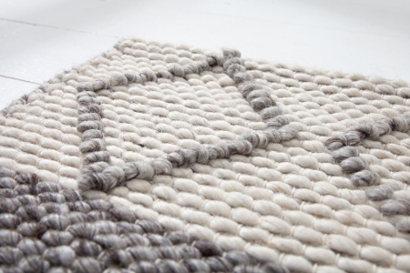 Handgeweven wollen vloerkleed 240x160cm grijs beige gebreid scheerwolpatroon - Img 5