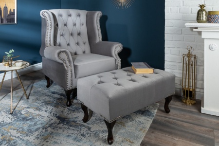 Hocker zilver grijs gecapitonneerd 80cm fluweel stof - Img 4
