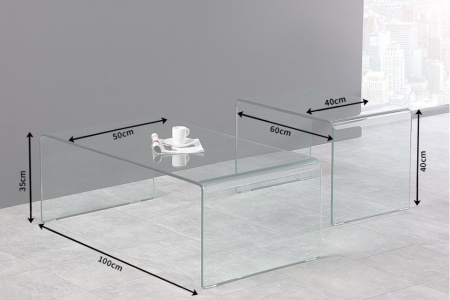 Hoge kwaliteit set van 2 glazen salontafel FANTOME 100 cm transparant - Img 2
