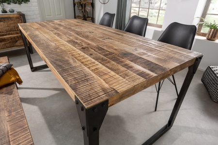 Industrieel Eettafel Massief mangohout industrieel design eettafel 160 cm - Img 4