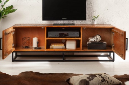 Industrieel tv-meubel WOOD ART 145cm mangohout met houten mozaïek handgemaakt - Img 4