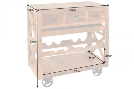 Industriële barkast BODEGA 86 cm mangohouten trolley met wijnrek - Img 2