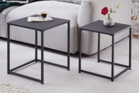 Industriële bijzettafels set van 2 DURA STEEL 40cm zwart metaal - Img 4